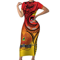 Papua New Guinea 50 Years Family Matching Short Sleeve Bodycon Dress and Hawaiian Shirt Motuan Motifs LT7 Mom's Dress Colorful - Polynesian Pride