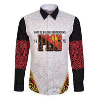 Personalized Papua New Guinea Family Matching Off The Shoulder Long Sleeve Dress and Hawaiian Shirt Hapi De bilong Indipendens PNG LT7 Dad's Shirt - Long Sleeve White - Polynesian Pride