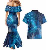 Aotearoa Taniko Matariki Couples Matching Mermaid Dress and Hawaiian Shirt Cosmic Blue