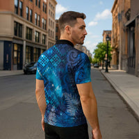 Aotearoa Taniko Matariki Zipper Polo Shirt Cosmic Blue