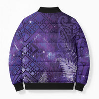 Aotearoa Taniko Matariki Bomber Puffer Jacket Cosmic Violet