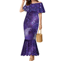 Aotearoa Taniko Matariki Family Matching Mermaid Dress and Hawaiian Shirt Cosmic Violet