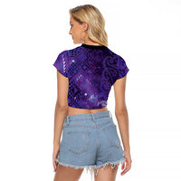 Aotearoa Taniko Matariki Raglan Cropped T Shirt Cosmic Violet