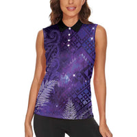 Aotearoa Taniko Matariki Women Sleeveless Polo Shirt Cosmic Violet