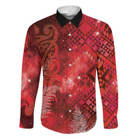 Aotearoa Taniko Matariki Family Matching Off Shoulder Maxi Dress and Hawaiian Shirt Cosmic Red
