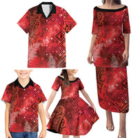Aotearoa Taniko Matariki Family Matching Puletasi and Hawaiian Shirt Cosmic Red