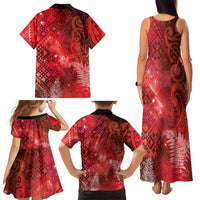 Aotearoa Taniko Matariki Family Matching Tank Maxi Dress and Hawaiian Shirt Cosmic Red