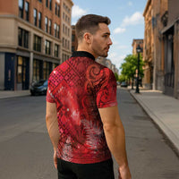 Aotearoa Taniko Matariki Zipper Polo Shirt Cosmic Red