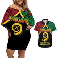 Vanuatu 44th Independence Anniversary Couples Matching Off Shoulder Short Dress and Hawaiian Shirt LT7 Colorful - Polynesian Pride