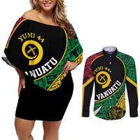Vanuatu Independence Day Yumi 44 Couples Matching Off Shoulder Short Dress and Long Sleeve Button Shirt LT7 Colorful - Polynesian Pride