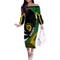 Vanuatu Independence Day Yumi 44 Family Matching Off The Shoulder Long Sleeve Dress and Hawaiian Shirt LT7 Mom's Dress Colorful - Polynesian Pride
