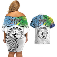Malampa Fiji Day Couples Matching Off Shoulder Short Dress and Hawaiian Shirt Gradient Style LT7 - Polynesian Pride