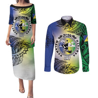 Malampa Day Couples Matching Puletasi and Long Sleeve Button Shirt Emblem Gradient Style LT7 Colorful - Polynesian Pride