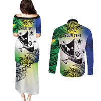 Malampa Day Couples Matching Puletasi and Long Sleeve Button Shirt Emblem Gradient Style LT7 - Polynesian Pride