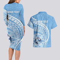 Tonga Apifo'ou Kolisi Personalized Couples Matching Long Sleeve Bodycon Dress and Hawaiian Shirt Ngatu Tokelaufeletoa Motifs LT7 - Polynesian Pride