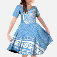 Tonga Apifo'ou Kolisi Personalized Family Matching Puletasi and Hawaiian Shirt Ngatu Tokelaufeletoa Motifs LT7 Daughter's Dress Light Blue - Polynesian Pride
