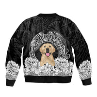 Personalised Dog Sleeve Zip Bomber Jacket Golden Retriever With Polynesian Tapa Arch LT7 - Polynesian Pride