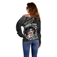 Personalised Polynesian Dog Off Shoulder Sweater With Australian Shepherd - Crescent Style LT7 - Polynesian Pride