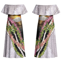 Hawaii Mokihana Mix Pikake Leis Mahalo 'Olelo Family Matching Off Shoulder Maxi Dress and Hawaiian Shirt Black