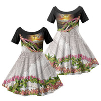 Hawaii Mokihana Mix Pikake Leis Mahalo 'Olelo Family Matching Off Shoulder Maxi Dress and Hawaiian Shirt Black