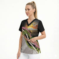 Hawaii Mokihana Mix Pikake Leis Mahalo 'Olelo Scrub Top Black LT7 - Polynesian Pride