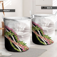 Hawaii Mokihana Mix Pikake Leis Mahalo 'Olelo Laundry Basket White Tapa LT7 - Polynesian Pride