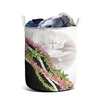 Hawaii Mokihana Mix Pikake Leis Mahalo 'Olelo Laundry Basket White Tapa LT7 - Polynesian Pride