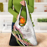 Hawaii Mokihana Mix Pikake Leis Mahalo 'Olelo Grocery Bag White Tapa LT7 - Polynesian Pride