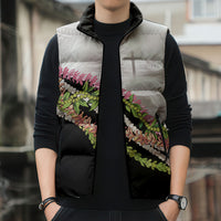 Hawaii Mokihana Mix Pikake Leis Mahalo 'Olelo Sleeveless Puffer Jacket White Tapa LT7 - Polynesian Pride