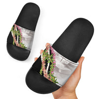 Hawaii Mokihana Mix Pikake Leis Mahalo 'Olelo Slide Sandals White Tapa LT7 - Polynesian Pride