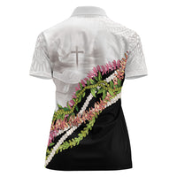 Hawaii Mokihana Mix Pikake Leis Mahalo 'Olelo Women Polo Shirt White Tapa LT7 - Polynesian Pride