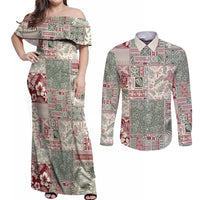 Aloha Hawaii Pastel Christmas Patchwork Couples Matching Off Shoulder Maxi Dress and Long Sleeve Button Shirt Classic Style LT7 Pastel Green - Polynesian Pride