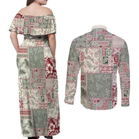 Aloha Hawaii Pastel Christmas Patchwork Couples Matching Off Shoulder Maxi Dress and Long Sleeve Button Shirt Classic Style LT7 - Polynesian Pride