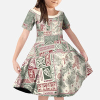 Aloha Hawaii Pastel Christmas Patchwork Family Matching Short Sleeve Bodycon Dress and Hawaiian Shirt Classic Style - Polynesian Pride