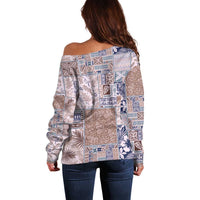 Aloha Hawaii Pastel Christmas Patchwork Off Shoulder Sweater Rustic Style - Polynesian Pride