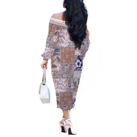Aloha Hawaii Pastel Christmas Patchwork Off The Shoulder Long Sleeve Dress Rustic Style - Polynesian Pride