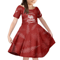 New Zealand Christmas Family Matching Short Sleeve Bodycon Dress and Hawaiian Shirt Silver Fern Mix Kiwi Bird Ver01 LT7 Daughter's Dress Red - Polynesian Pride