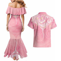Breast Cancer Awareness Maori Aotearoa Couples Matching Mermaid Dress and Hawaiian Shirt Manta Ray - Pink Glaze LT7 - Polynesian Pride