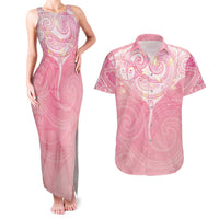 Breast Cancer Awareness Maori Aotearoa Couples Matching Tank Maxi Dress and Hawaiian Shirt Manta Ray - Pink Glaze LT7 Pink - Polynesian Pride