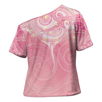 Breast Cancer Awareness Maori Aotearoa Cross Shoulder Shirt Manta Ray - Pink Glaze - Polynesian Pride