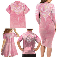 Breast Cancer Awareness Maori Aotearoa Family Matching Long Sleeve Bodycon Dress and Hawaiian Shirt Manta Ray - Pink Glaze LT7 - Polynesian Pride