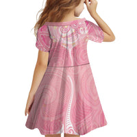 Breast Cancer Awareness Maori Aotearoa Family Matching Off The Shoulder Long Sleeve Dress and Hawaiian Shirt Manta Ray - Pink Glaze LT7 - Polynesian Pride