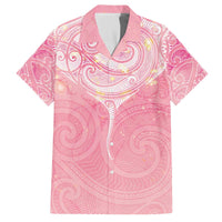 Breast Cancer Awareness Maori Aotearoa Family Matching Off The Shoulder Long Sleeve Dress and Hawaiian Shirt Manta Ray - Pink Glaze - Polynesian Pride