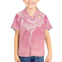 Breast Cancer Awareness Maori Aotearoa Family Matching Off The Shoulder Long Sleeve Dress and Hawaiian Shirt Manta Ray - Pink Glaze LT7 - Polynesian Pride