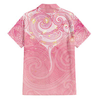 Breast Cancer Awareness Maori Aotearoa Family Matching Off Shoulder Maxi Dress and Hawaiian Shirt Manta Ray - Pink Glaze LT7 - Polynesian Pride