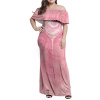 Breast Cancer Awareness Maori Aotearoa Family Matching Off Shoulder Maxi Dress and Hawaiian Shirt Manta Ray - Pink Glaze LT7 Pink - Polynesian Pride