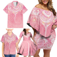 Breast Cancer Awareness Maori Aotearoa Family Matching Off Shoulder Short Dress and Hawaiian Shirt Manta Ray - Pink Glaze LT7 - Polynesian Pride