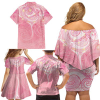 Breast Cancer Awareness Maori Aotearoa Family Matching Off Shoulder Short Dress and Hawaiian Shirt Manta Ray - Pink Glaze LT7 - Polynesian Pride