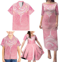 Breast Cancer Awareness Maori Aotearoa Family Matching Puletasi and Hawaiian Shirt Manta Ray - Pink Glaze LT7 - Polynesian Pride