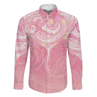 Breast Cancer Awareness Maori Aotearoa Family Matching Puletasi and Hawaiian Shirt Manta Ray - Pink Glaze LT7 Dad's Shirt - Long Sleeve Pink - Polynesian Pride
